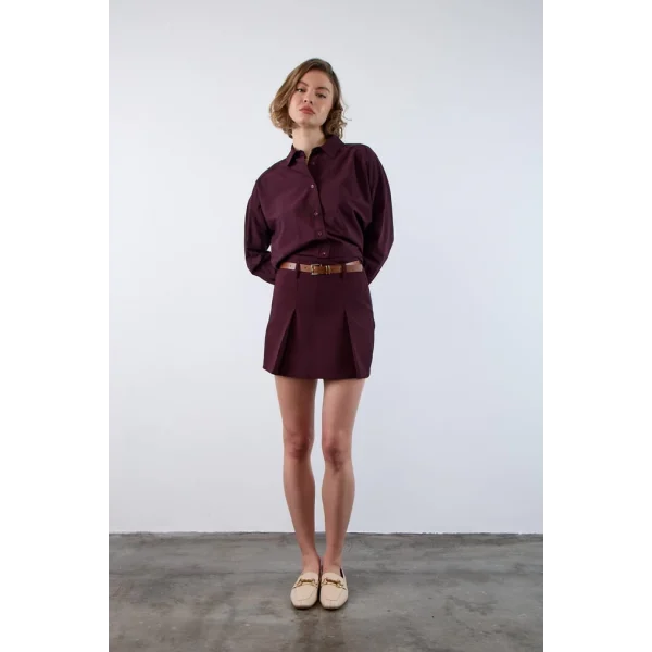 Pamuk Kumaş Poplin Gömlek - Mürdüm