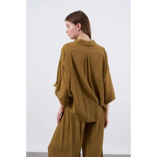 Keten Gömlek Pantolon Takım Taba