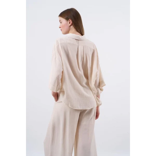 Keten Gömlek Pantolon Takım Krem