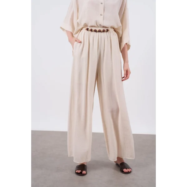 Keten Gömlek Pantolon Takım Krem