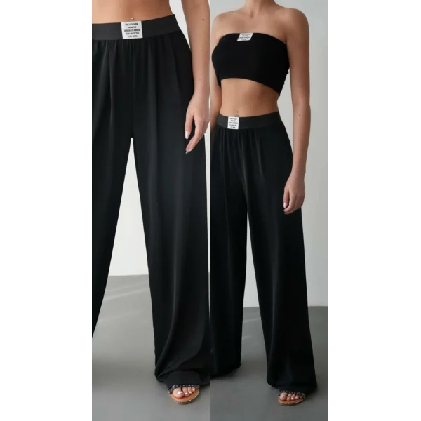 Beli Lastikli Bol Paça Siyah Pantolon