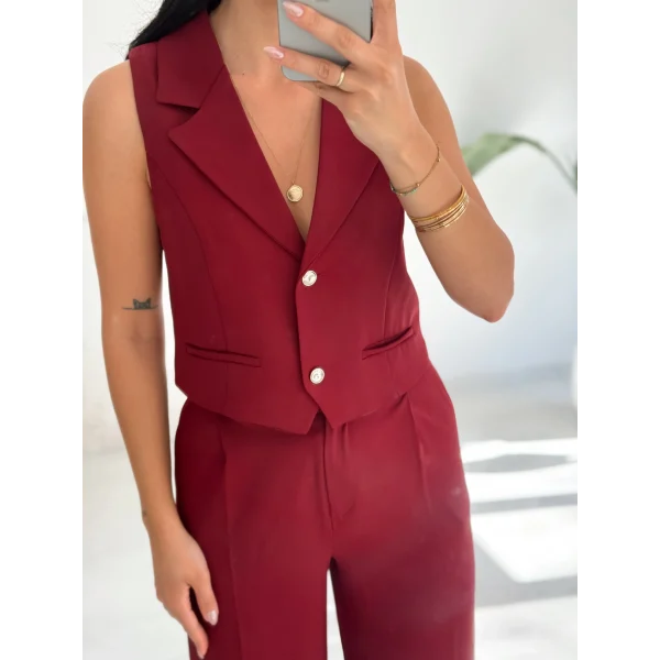 Orkide Yelek Pantolon Takım-Bordo