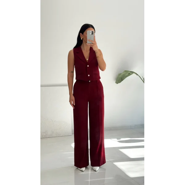 Orkide Yelek Pantolon Takım-Bordo