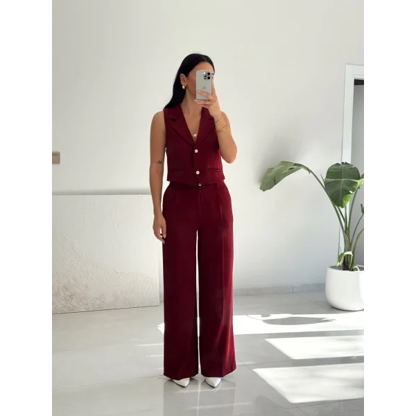Orkide Yelek Pantolon Takım-Bordo
