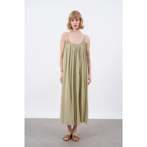 Askılı Rahat Kalıp Haki Elbise