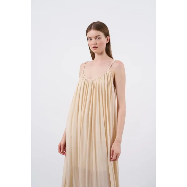 Askılı Rahat Kalıp Elbise - Taş