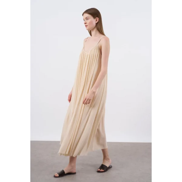 Askılı Rahat Kalıp Elbise - Taş