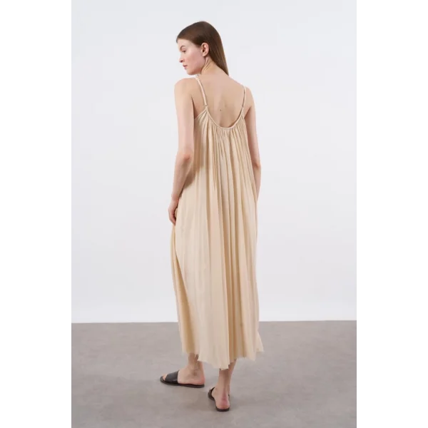 Askılı Rahat Kalıp Elbise - Taş