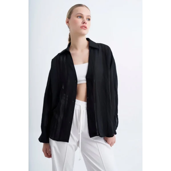 Premium Serisi Transparan Gömlek - Siyah