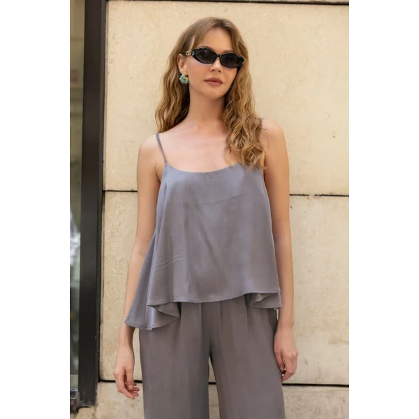 Premium Serisi Askılı Bluz Pantolon Takım-Antrasit