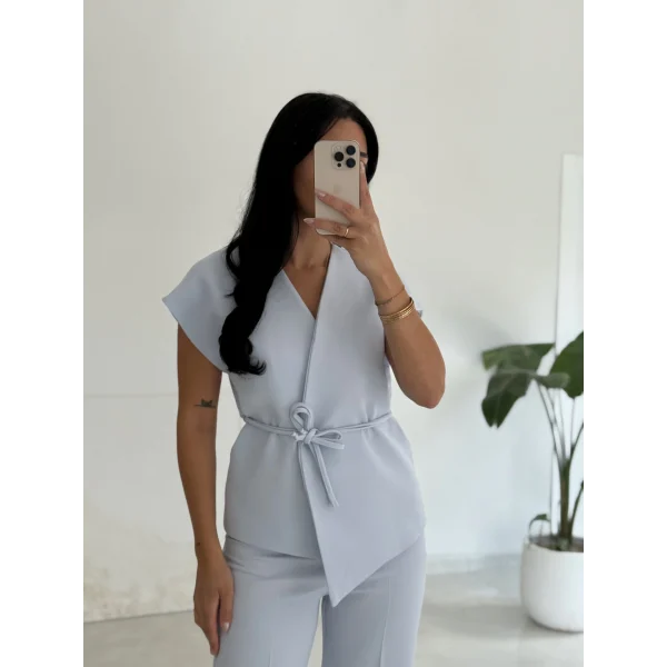 Luna Bağlamalı Yelek Pantolon Takım-Mavi
