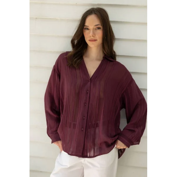 Premium Serisi Transparan Gömlek - Mürdüm