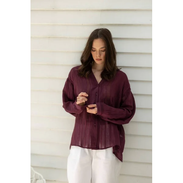 Premium Serisi Transparan Gömlek - Mürdüm