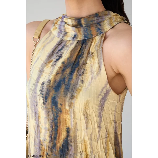 Sienna Batik Desenli Pliseli Maxi Elbise