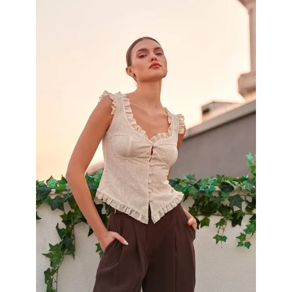 Fırfır Detaylı Dantel Bluz