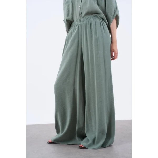 Modal Kumaş Bol Kesim Pantolon-Yeşil