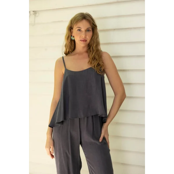 Premium Serisi Askılı Bluz Pantolon Takım-İndigo