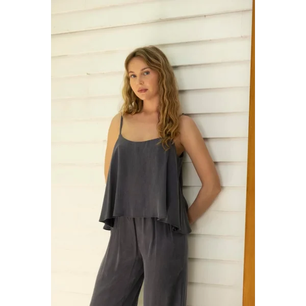 Premium Serisi Askılı Bluz Pantolon Takım-İndigo