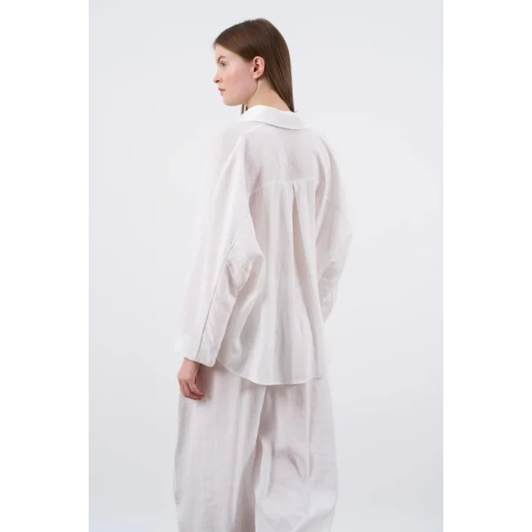 Modal Kumaş Gömlek Pantolon İkili Takım-Beyaz