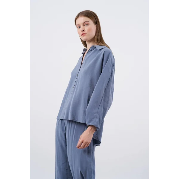 Modal Kumaş Gömlek Pantolon İkili Takım-İndigo