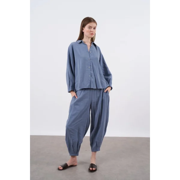 Modal Kumaş Gömlek Pantolon İkili Takım-İndigo
