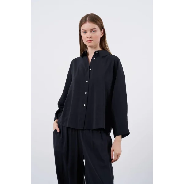 Modal Kumaş Gömlek Pantolon İkili Takım - Siyah