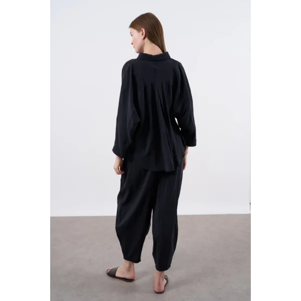 Modal Kumaş Gömlek Pantolon İkili Takım - Siyah