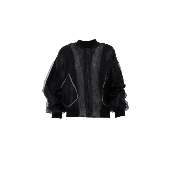 Cep Detaylı Organze Tül Ceket-Siyah