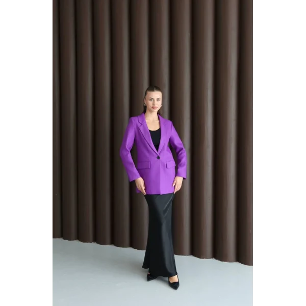 Yün Efekt Tek Düğme Mor Blazer Ceket
