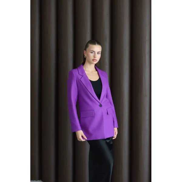 Yün Efekt Tek Düğme Mor Blazer Ceket