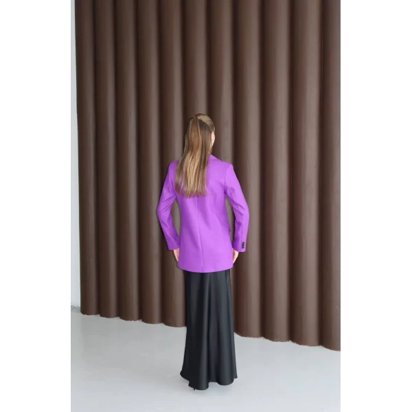 Yün Efekt Tek Düğme Mor Blazer Ceket