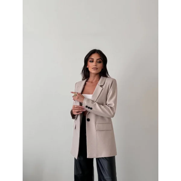 Yün Efekt Tek Düğme Blazer Ceket-Taş