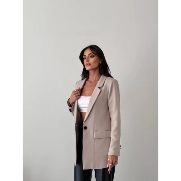 Yün Efekt Tek Düğme Blazer Ceket-Taş