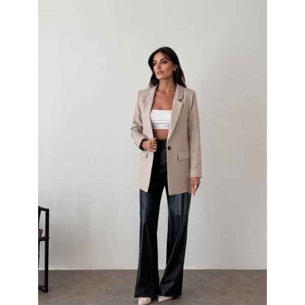 Yün Efekt Tek Düğme Blazer Ceket-Taş