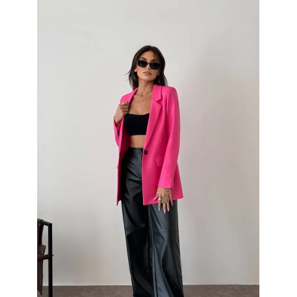 Yün Efekt Tek Düğme Fuşya Blazer Ceket