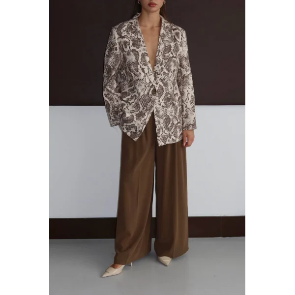 Dijital Baskı Tek Düğme Ceket-Kahve