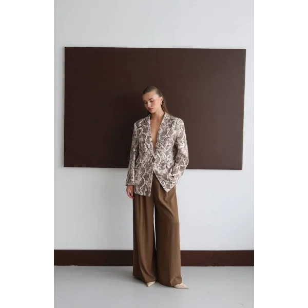 Dijital Baskı Tek Düğme Ceket-Kahve