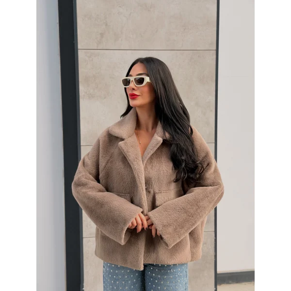 Cepli Alpaka Kürk Kısa Kaban-Vizon