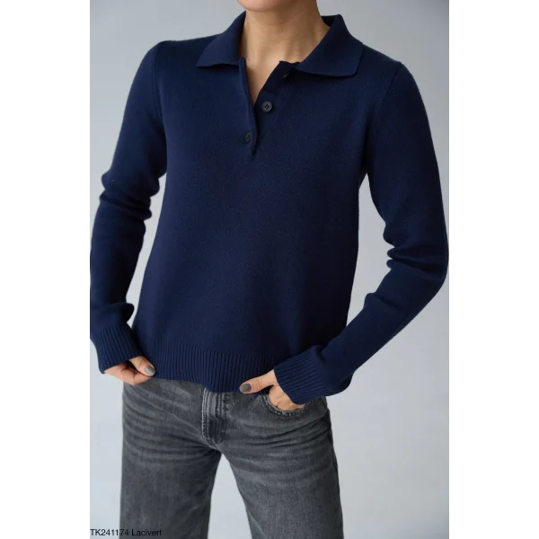 Polo Yaka Triko Kazak-Lacivert