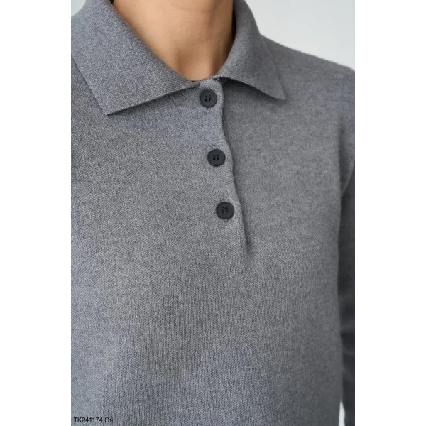 Polo Yaka Triko Kazak-Gri