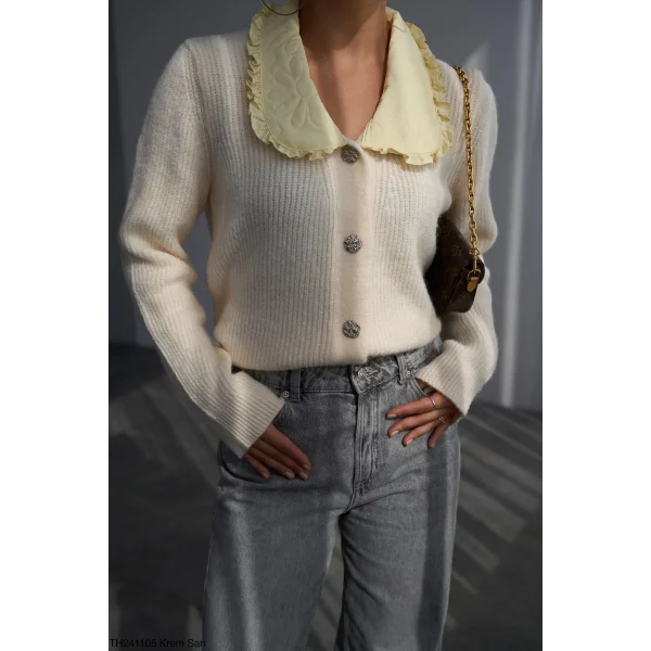 Sarı Bebe Yaka Hırka-Krem