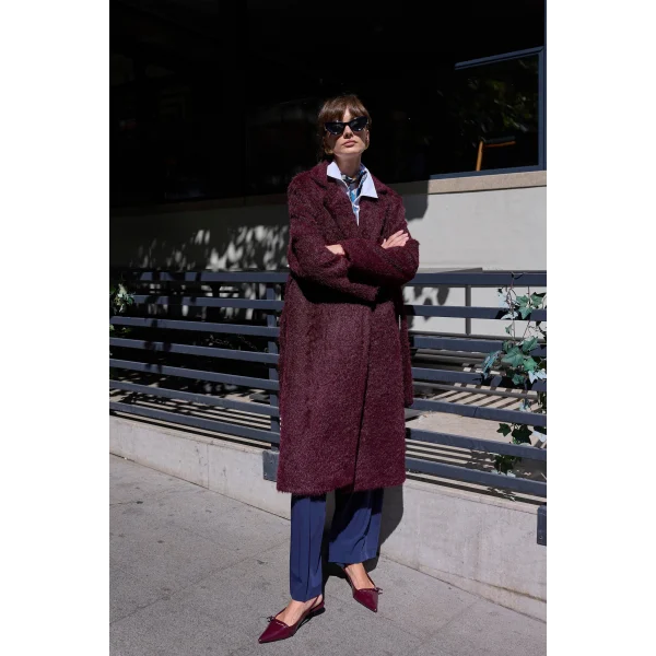 Bağlamalı Tüy Dokulu Mürdüm Kürk Kaban