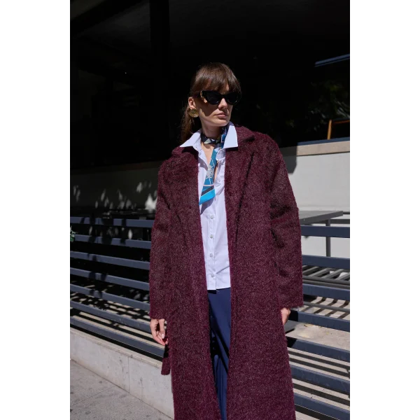 Bağlamalı Tüy Dokulu Mürdüm Kürk Kaban