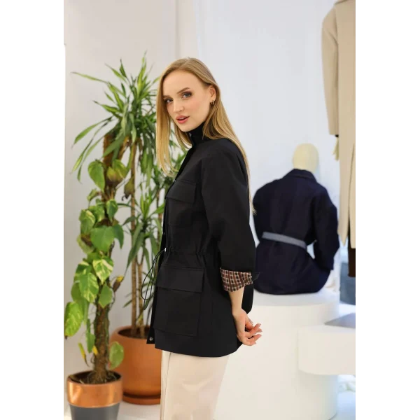 Tiffany Ekose Astarlı Trençkot-Siyah