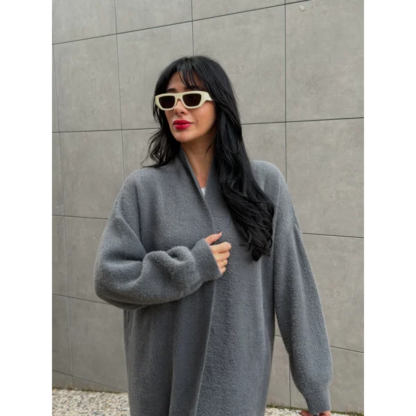 Yumoş Doku Uzun Hırka-Antrasit