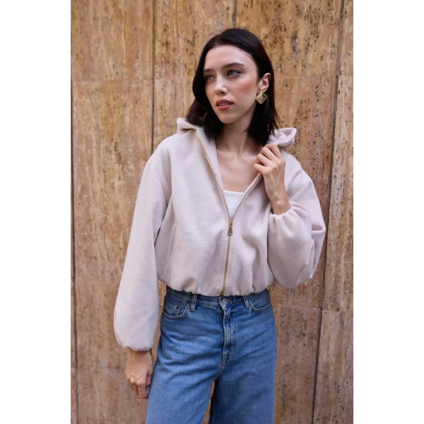 Kapüşonlu Kısa Mont-Taş