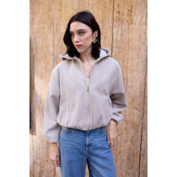 Kapüşonlu Kısa Mont-Taş