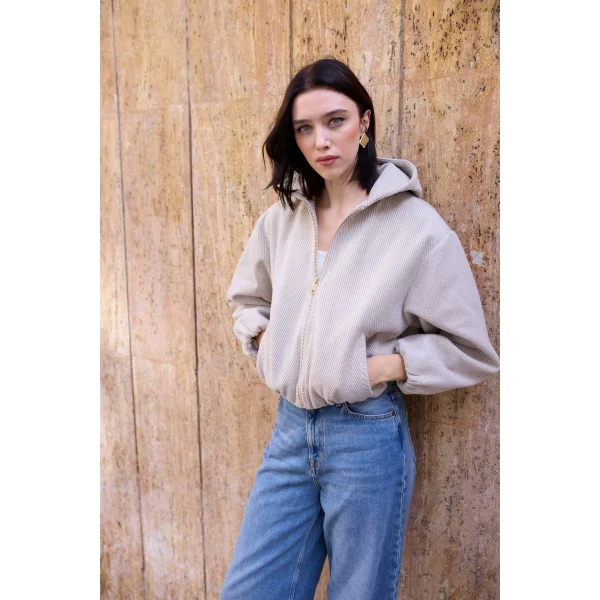 Kapüşonlu Kısa Mont-Taş