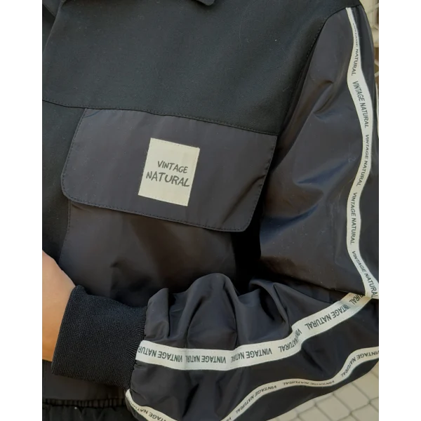 Teknik Kumaş Şerit Detaylı Ceket Pantolon Takım-Siyah