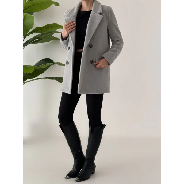 ANGORA DOKULU KISA KABAN GRİ